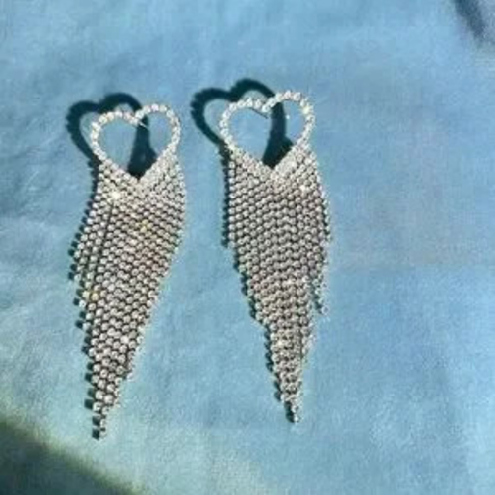 Large Heart Love Rhinestone Earrings